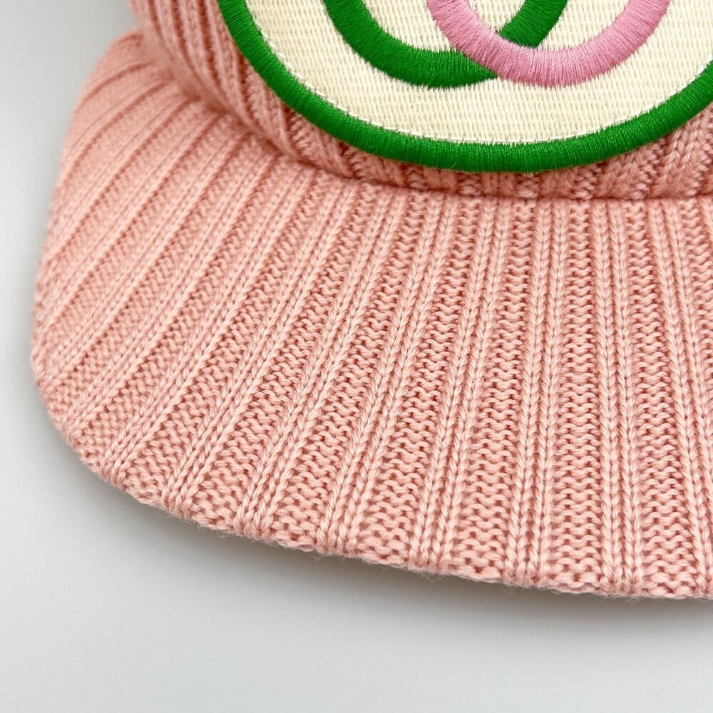 NWT Gucci Knitted Vistor Wool Embroidered Patch Head In Pink Hat Size S - Picture 7 of 13